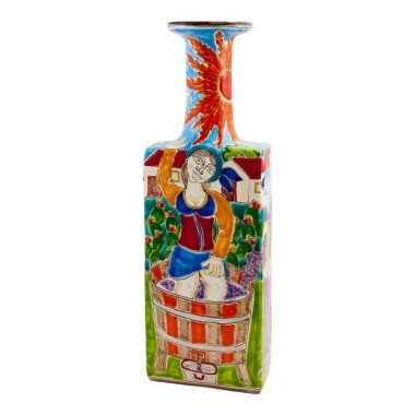 Bottiglia dipinta a mano ceramiche de simone Pigiatura dell'uva DS BT509DS-2 Bottiglia dipinta a mano ceramiche de simone Pigiatura dell'uva DS BT509DS-2